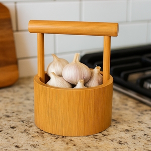 Eco-Friendly <b>Bamboo</b> Storage <b>Container</b> for Kitchen Garlic Holder and Natural Wood Organizer - Product Image 4