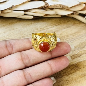 Nouvelle Arrivée Bagues en Cornaline, Bande en Filigrane Tribal, Bague Bohème en Laiton pour Femme, Plaqué Or 18 carats, Bijoux Ethniques Tendance, Vente en Gros - Product Image 2