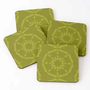 Posavasos cuadrados verdes de esmalte con diseño de patrón circular, artesanía de resina - Product Image 1