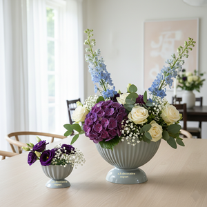 Vase de table en acier inoxydable écologique, décoratif, côtelé, sur pied, gris mat, pour mariage, conteneur floral minimaliste, vente en gros - Product Image 1