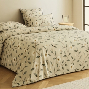 Yellow Floral <b>Satin</b> Quilt Cover Set T-250 <b>Satin</b> 100% Cotton Solid Woven Breathable All-Season Simple Style Home Use - Product Image 4