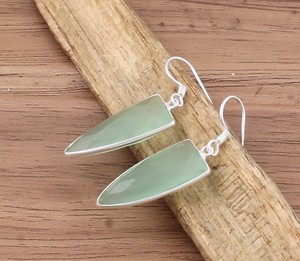 Boucles d'oreilles pendantes en argent sterling plaqué argent avec chalcédoine aqua naturelle en gros pour mariage, fête, bijoux de luxe - Product Image 6