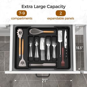 Organizzatore per posate da cucina espandibile extra large, senza BPA, per alimenti, in argento, per utensili da cucina - Product Image 3