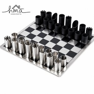 Gold And Silver Brass Bullet Shape <b>Chess</b> Set With Metallic Checkered <b>Board</b> Luxury Decorative Strategy <b>Game</b> Pieces - Product Image 3