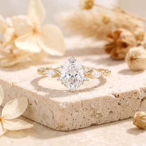 Bague de fiançailles personnalisée de luxe en or 14 carats avec moissanite, coupe ovale, bande torsadée, bijoux fins, cadeau pour femme - Product Image 3
