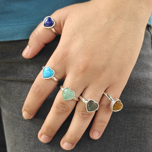 Heart Shape Natural Gemstone Silver Plated <b>Rings</b> Unisex Daily Wear Romantic Style Wholesale Jewelry Adjustable Band Brass <b>Rings</b> - Product Image 6