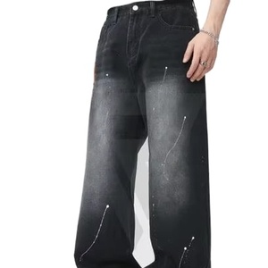 Men Denim <b>Jeans</b> Straight Retro Trouser High Slant <b>Elastic</b> Waist Casual Streetwear Cotton Lightweight Breathable Light Wash - Product Image 1
