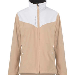 Veste polaire coupe-vent pour femme, beige et blanc, à blocs de couleur, manches longues, col montant, fermeture éclair, vêtement d'extérieur printemps - Product Image 3
