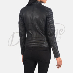 Premium Women Black Real <b>Leather</b> Biker <b>Jacket</b> Quilted Sleeves Slim Fit Soft Sheepskin Moto <b>Jacket</b> Casual <b>Leather</b> Outerwear - Product Image 3