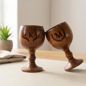 Tasse à thé ronde en bois entièrement personnalisée sans anse, gobelet avec gravure monogramme, design rétro durable, concept de tasse à thé par UO - Product Image 1