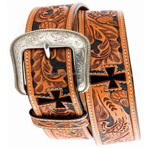 Top Selling Western Leather Hand Tooling Belt for Men Hand Carved Custom Design Full <b>Stitched</b> Tooled Leather Belts & <b>Accessories</b> - Product Image 5