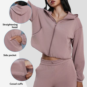 Sudadera con capucha y cremallera para mujer, capa de aire, 300 GSM, suave, manga larga, ropa deportiva, informal, cálida, para exteriores - Product Image 5