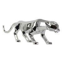 Artisanat Argent Guépard Sculpture Décorative En Aluminium Sauvage Neige Léopard Figurine Petite Statue Décoration De La Maison Objet