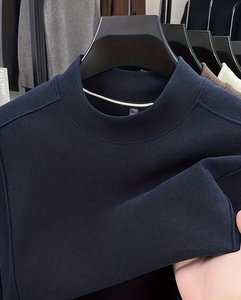Men's Navy Blue Crew Neck Woven Breathable Polyester Terry Fabric Pullover Casual Long Sleeve Solid Color Oversized Fit Winter - Product Image 5