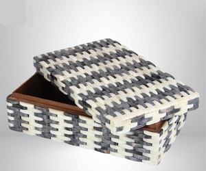 Boîte de rangement de luxe faite à la main, anti-poussière, écologique, avec incrustations en os, pour bijoux, accessoires, souvenirs et décoration intérieure - Product Image 1