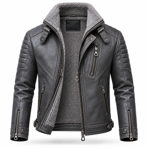 Chaqueta de Cuero de Lujo Unisex, Forrada de Algodón para Invierno, con Cierre, Estilo Motociclista, Casual, de Lona Recubierta, Personalizada, al por Mayor - Product Image 6