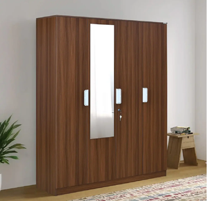 Armoire moderne à quatre portes en finition noyer foncé avec une bande contrastante, disponible à prix de gros. - Product Image 2