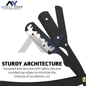 มีดโกนหนวดคุณภาพพรีเมียม สีดำ สำหรับช่างตัดผม ทำจากสแตนเลสอย่างดี ใช้โกนขนบนใบหน้า มีดโกนตรง  รับทำโลโก้ตามสั่ง - Product Image 5