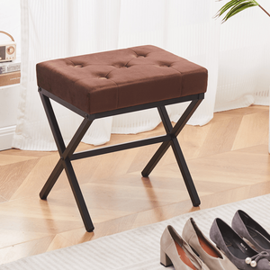 Tufted Vanity Ottoman Foot <b>Stool</b> with Thickened Cushion X-Leg Metal <b>Step</b> <b>Stools</b> & Shoe Changing Seat - Product Image 4