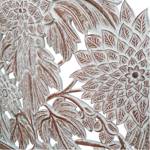 Cabecero de Cama Queen de Madera Tallada Smart Art, Diseño de Girasol de Media Luna, Acabado Blanco Lavado, Estilo Bohemio, Madera Sintética, Decoración del Hogar - Product Image 5