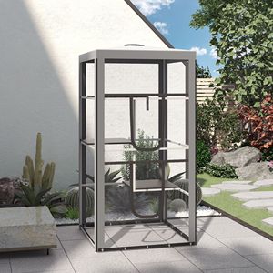 Cuccia per Gatti Grande 200 cm con Telaio in Acciaio, 3 Piattaforme, 2 Porte e 4 Sacchi di Sabbia per Uso Interno/Esterno, Recinto e Area Gioco per Gattini - Product Image 2