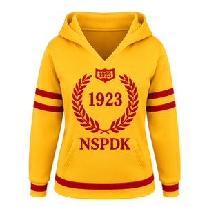 Sweat à capuche PDK Sorority pour femme, jaune or, rouge, motif livre ouvert et flamme 1923, manches rayées, pull à capuche, cadeau pour éducatrice, thème grec - Product Image 3
