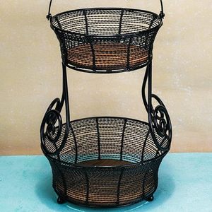 Cesta de almacenamiento metálica de doble nivel con asa, organizador rústico de especias para cocina, para verduras y especias, tipo vertical - Product Image 5