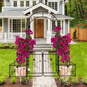 Arco da Giardino in Metallo Nero 79.5 L x 86.6 H con Cancello, Supporto per Piante Rampicanti, Traliccio per Rose e Recinzione - Product Image 4