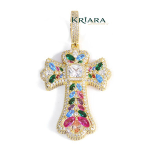 <b>Cross</b> <b>Pendant</b> 925 <b>Silver</b> 18K Gold Plated Lab Grown Diamond Religious Charm Unisex Christian Jewelry Multicolor Gemstone - Product Image 5