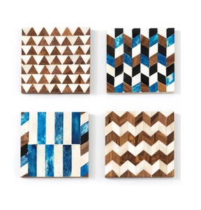 Bone Inlay <b>Coaster</b> Rectangle <b>Coaster</b> <b>Set</b> With Holder Modern Geometric Pattern Reusable Table Cups Mats - Product Image 3