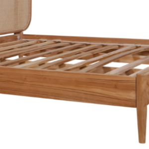 Cama Doble de Madera Merlin de Diseño de Mediados de Siglo con Cabecera de Ratán y Estructura de Madera de Teca - Product Image 6