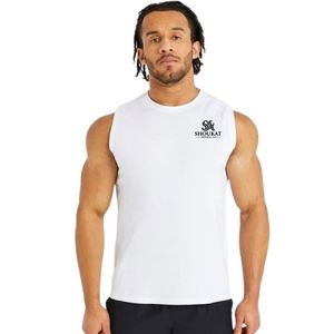 Mens <b>White</b> Sleeveless <b>Tank</b> <b>Top</b> Crew Neck Gym Workout Shirt Athletic Fitness Training Sportswear Casual Activewear Running Vest - Product Image 1