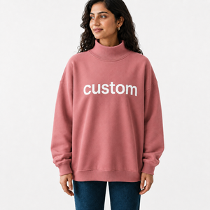 Sudadera Oversize de Invierno para Mujer con Cuello Alto Simulado, de Algodón y Forro Polar, con Dobladillo Acanalado y Hombros Caídos, Logotipo Frontal, Fabricante Mayorista OEM - Product Image 1