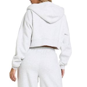 Ensemble 2 pièces OEM pour femme, streetwear, 100 % coton molletonné, haut à capuche zippé, taille élastique, coupe ample, écologique, respirant 2026 - Product Image 5