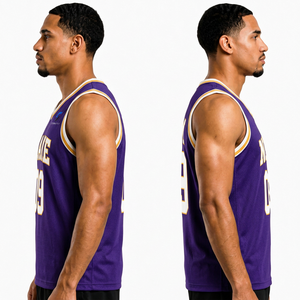 Camiseta de Baloncesto Personalizada para Hombre, Color Morado, Cuello en V, Sin Mangas, Impresión Sublimada, Equipo 09, Malla Transpirable, 100% Poliéster, Secado Rápido - Product Image 5