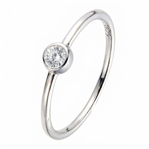 Anillo Solitario Clásico Rhaya Jewels de Plata de Ley 925 con Baño de Rodio y Zirconia Redonda, Engaste de Bisel, Delicado, para Aniversario de Mujer - Product Image 3