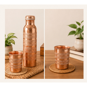 Botella de Agua de Cobre Puro con Elegante Diseño a Rayas, Hecha a Mano, para Ayurveda, Yoga, Gimnasio y Oficina - Product Image 6