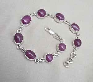 Natural Ruby 925 Sterling <b>Silver</b> Oval Cabochon Red Gemstone Link Bracelet Handmade Fine Jewelry - Product Image 1