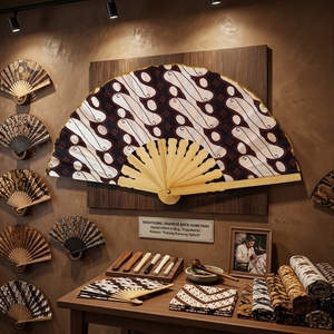 Éventail pliant artisanal indonésien en tissu batik, avec nervures en bambou naturel, cadeau culturel traditionnel, accessoire de décoration artisanale - Product Image 6