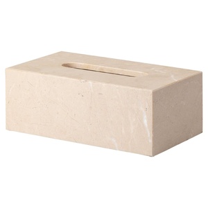 Caja de pañuelos rectangular de mármol beige, soporte de lujo para pañuelos de piedra, organizador moderno para decoración del hogar y mesa de baño - Product Image 1