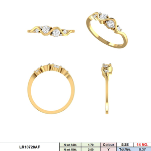 Anillo de Oro Sólido de 14K con Diseño de Ondas, Diamante Cultivado en Laboratorio, Corte Redondo, F VVS VS CVD, Banda Curva, Elegante Anillo de Joyería para Mujer - Product Image 3