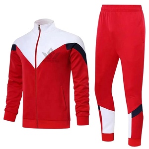 Conjunto Deportivo Rojo para Hombre, Chaqueta con Cierre Completo y Cuello Alto, Pantalones Deportivos con Detalles Negros, Ropa Deportiva Informal para Otoño - Product Image 2