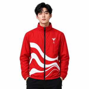 Men's Red White Solid Winter <b>Racer</b> <b>Jacket</b> Full Zip Stand Collar Lightweight Casual Sports Streetwear Outdoor Track - Product Image 1