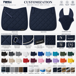 Twill Sports Navy Quilted Cotton & Polyester Dressage Saddle Pad with Mesh Neck Cover Set for Competition Use All-Purpose - Product Image 5