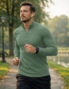 Men's Quarter <b>Zip</b> Long Sleeve Solid Knitted Casual <b>Shirt</b> Stand Collar Quick Dry Polyester Spring Wear - Product Image 4