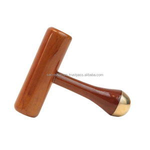 Masseur corporel ayurvédique en forme de T, baguette Kansa, manche en bois, bronze, outil d'acupression pour tissus profonds et points de déclenchement, vente en gros - Product Image 1