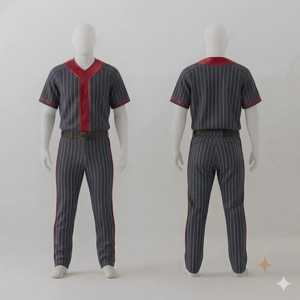 Uniforme de Béisbol Personalizado para Hombre, Jersey a Rayas Color Carbón con Ribete Rojo, Pantalones a Rayas Color Carbón, Cinturón Oscuro, Conjunto de Ropa Deportiva para Equipo - Product Image 1