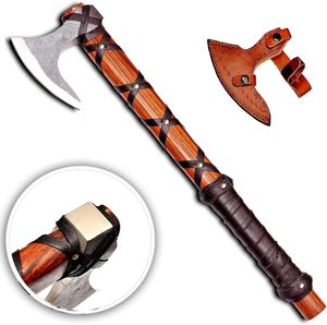 Hache à barbe personnalisée forgée à la main en acier à haute teneur en carbone avec manche en bois de rose, style nordique, hache viking avec étui - Product Image 6