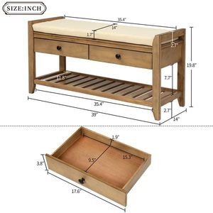 Scarpiera con comodo sedile e cassetti di stoccaggio ingresso panca di stoccaggio nel vecchio pino multiuso - Product Image 3