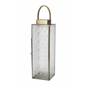 Tall Antique <b>Brass</b> Candle <b>Lantern</b> With Diamond Pattern Glass Panels Vintage Minimalist Square Metal Floor <b>Lantern</b> For Home Event - Product Image 1